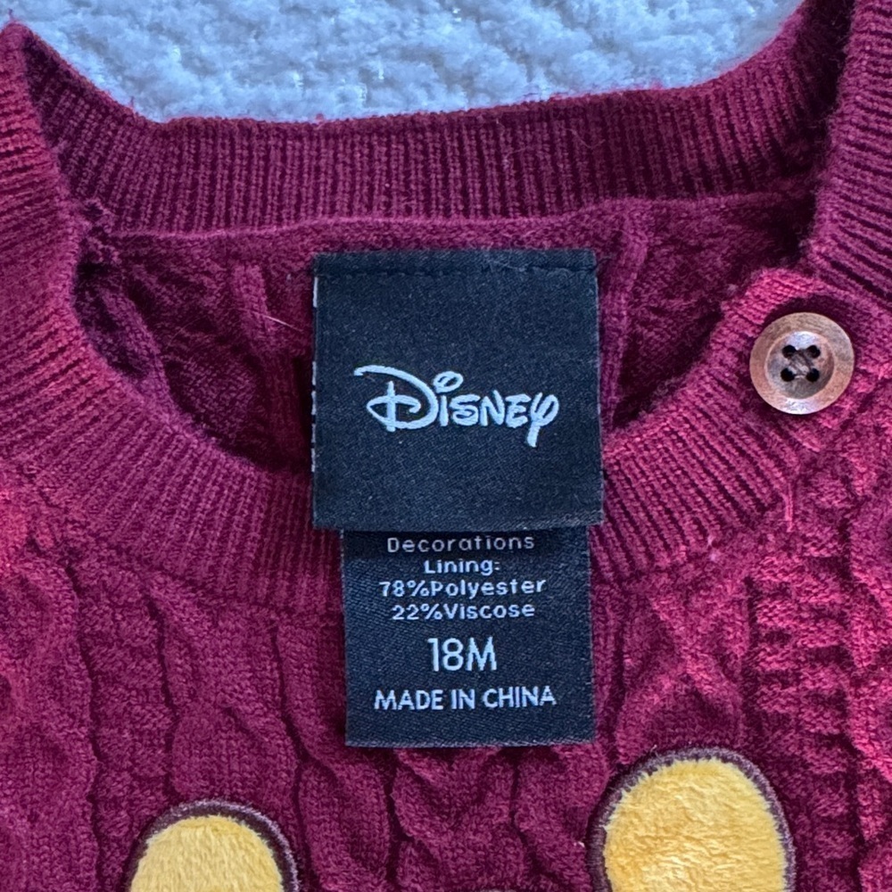 Disney Burgundy Cable Knit Baby Footie - Picture 3 of 7
